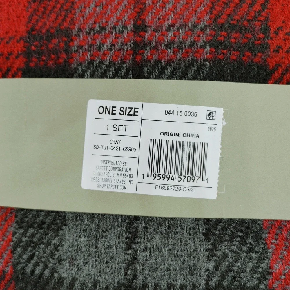 Goodfellow‎ & Co Eco Plaid Scarf and Beanie Set Red Black Gray One Size